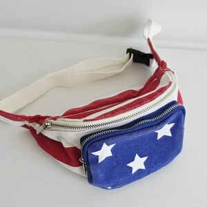 Mad Love Fanny Pack American Flag Stripes White Red And Blue Adjustable Bag